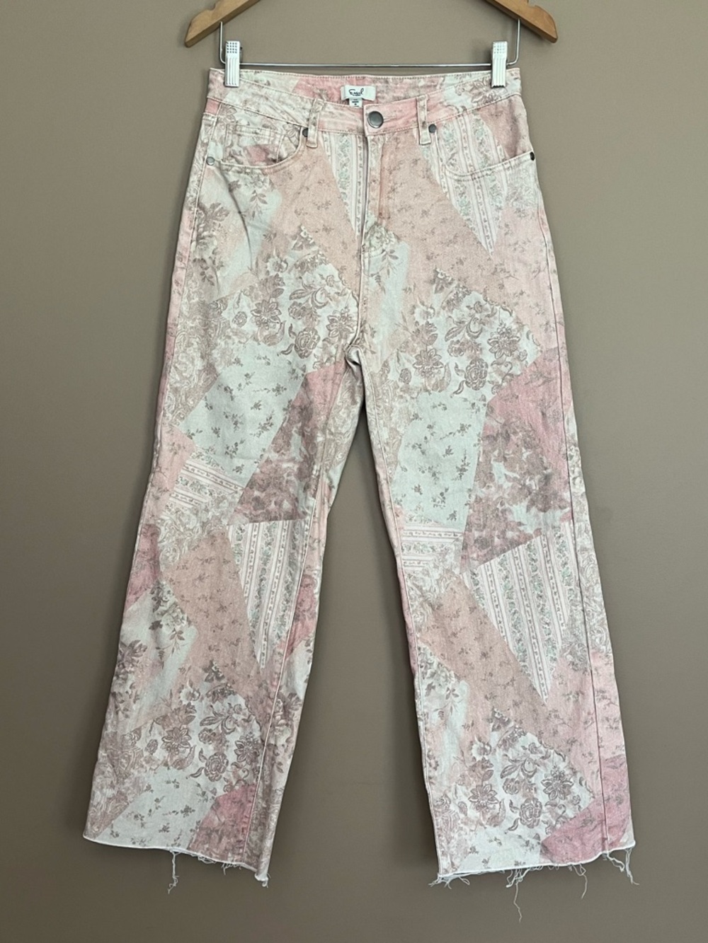 {Easel} Printed Patchwork Ankle Flare Jeans in Vintage Pink - Womens Medium